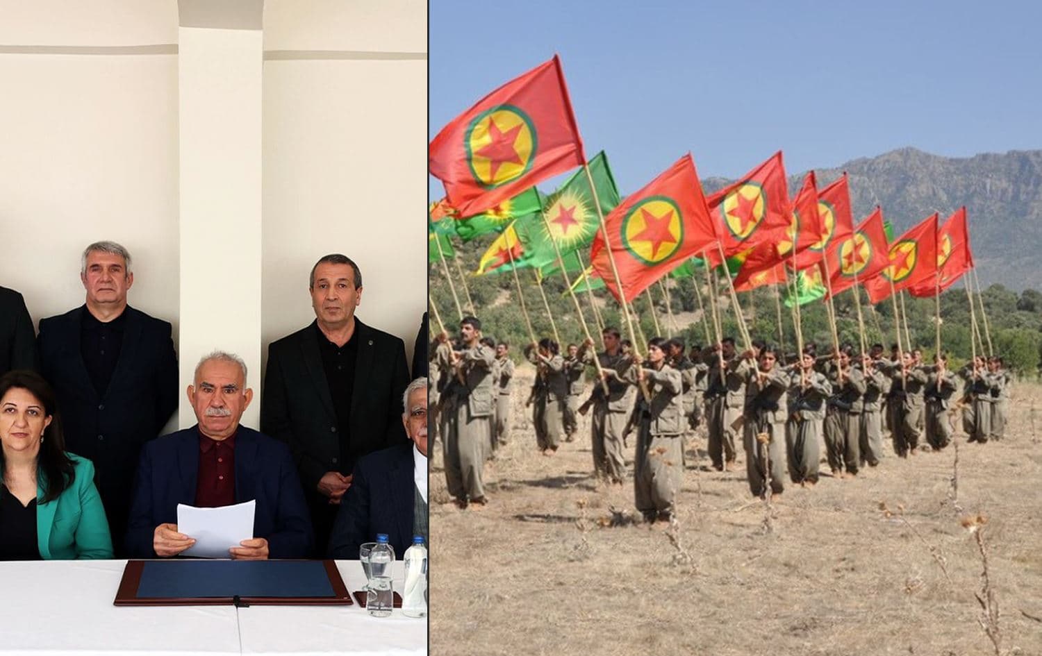 Ocalan's last photo (left) and PKK fighters. Graphic: Rudaw