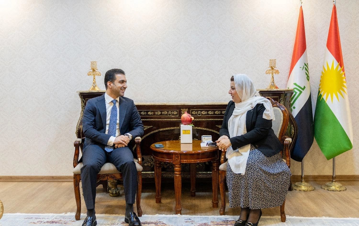 Hassan Aladdin, Rwanga director (left), and Agriculture Minister Begard Talabani (right) in a meeting on March 9, 2025. Photo: Rwanga Foundation