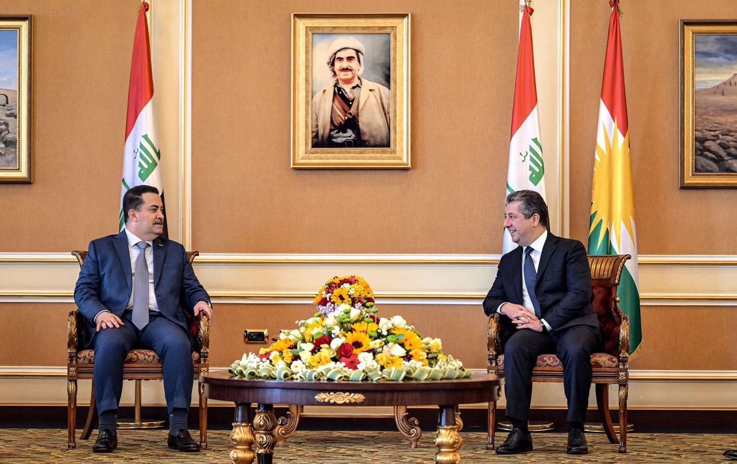 Kurdistan Region Prime Minister Masrour Barzani (right) and Iraqi Prime Minister Mohammed Shia' al-Sudani (left) in Erbil on April 12, 2025. Photo: KRG