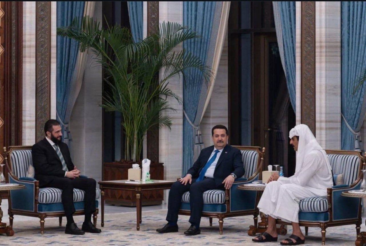 From left: Syria's interim President Ahmed al-Sharaa, Iraqi Prime Minister Mohammed Shia' al-Sudani and the Emir of Qatar Tamim bin Hamad Al Thani. Photo: INA