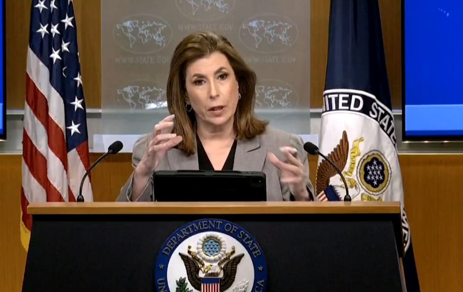 US State Department spokesperson Tammy Bruce speaks to reporters on April 29, 2025. Photo: Screengrab/Rudaw