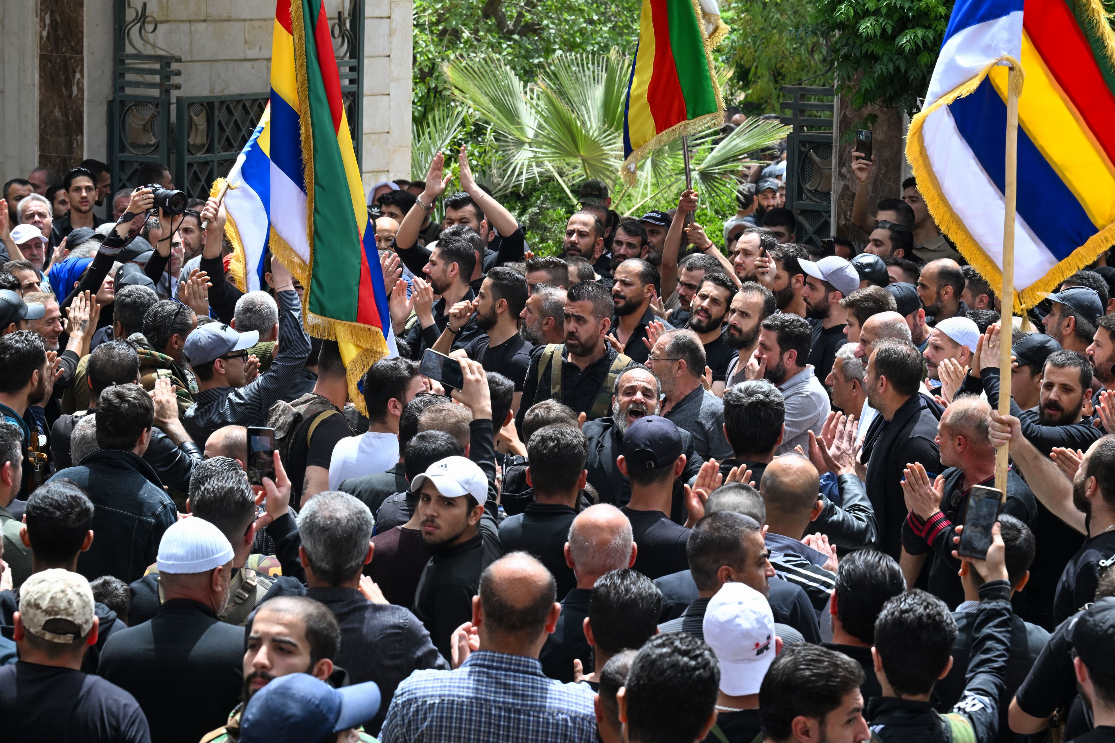 Druze community members in Syria hold a funeral for seven people killed in clashes in Damascus on April 30, 2025. Photo: AFP