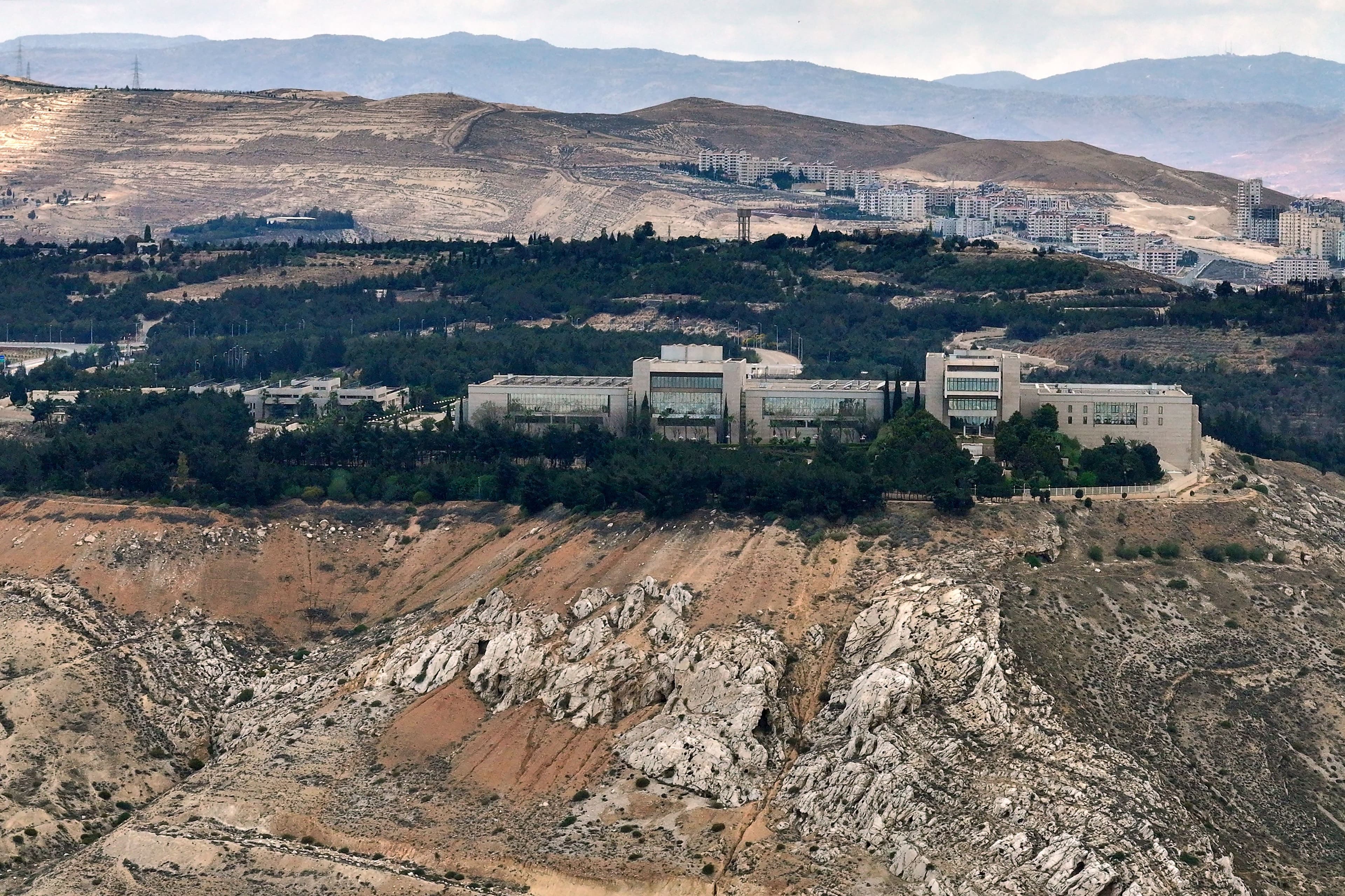 This aerial photo shows the Syrian presidential palace in Damascus' Mount Qasyoun on May 2, 2025. Credit: AFP