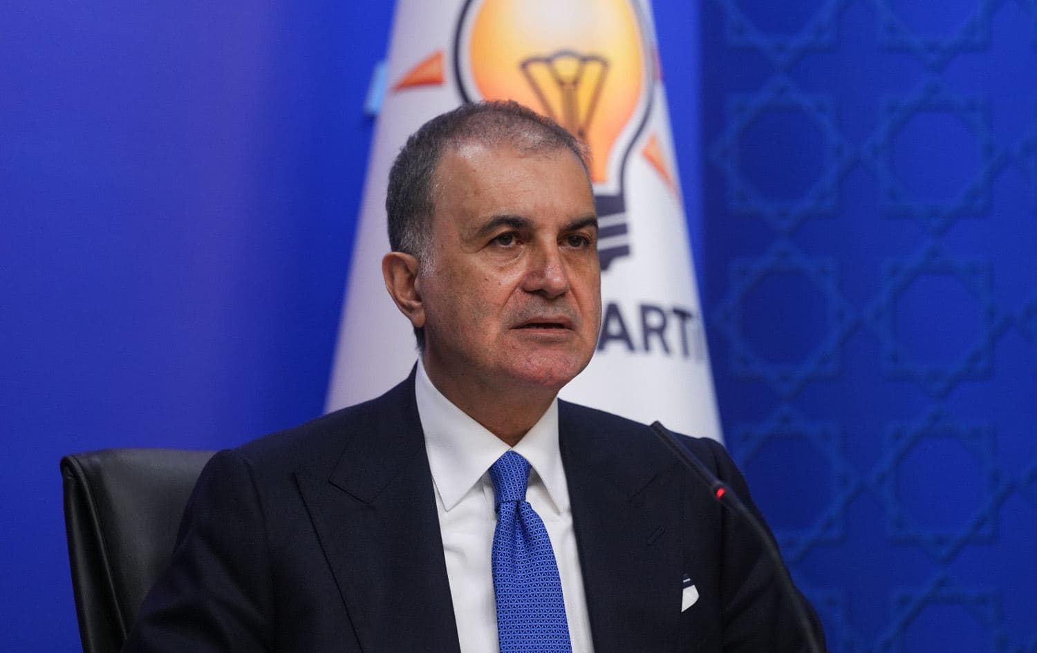 AKP spokesperson Omer Celik speaking to reporters in Ankara on May 5, 2025. Photo: AA