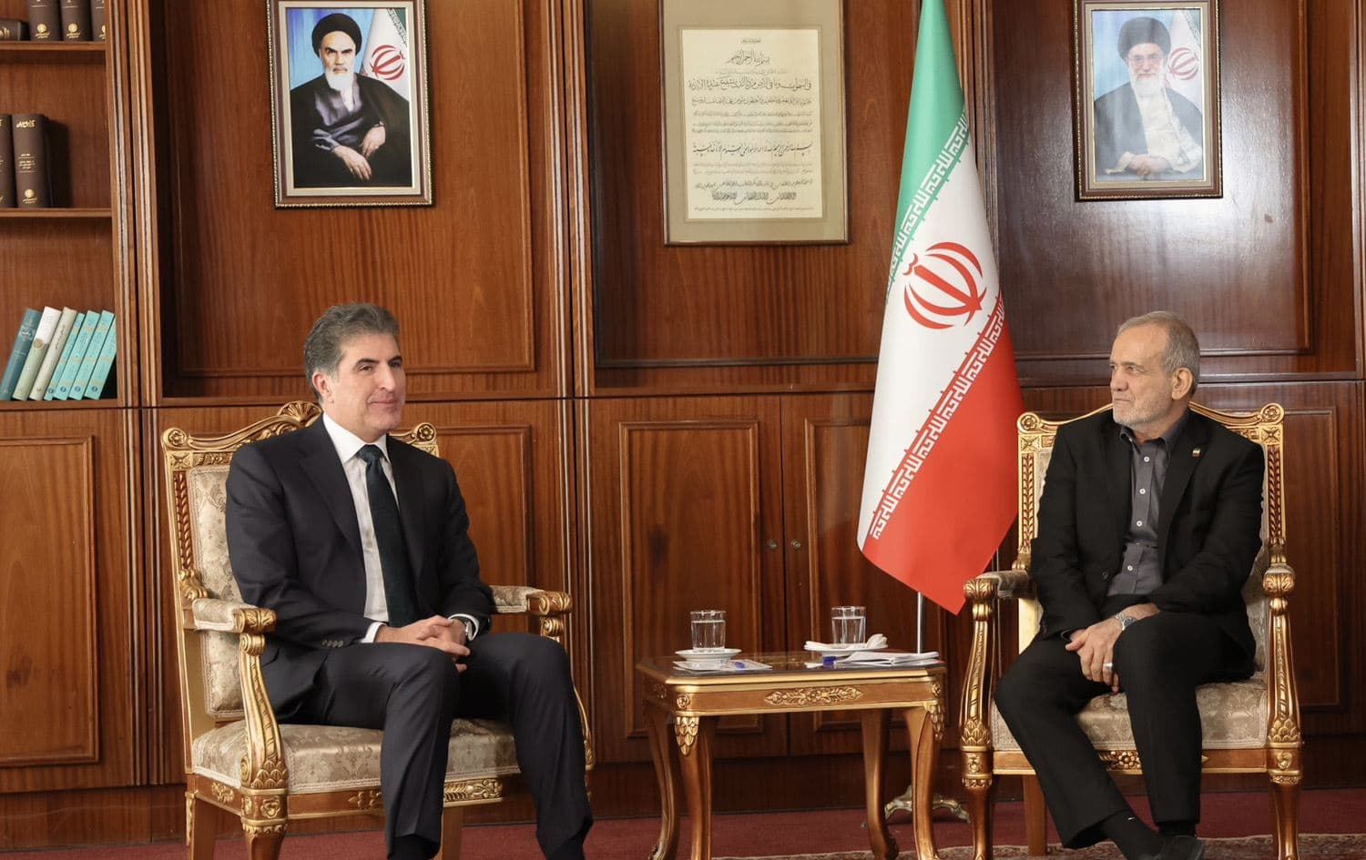 Kurdistan Region President Nechirvan Barzani (left) meeting with Iranian President Masoud Pezeshkian (right) in Tehran on May 18, 2025. Photo: President Barzani/X