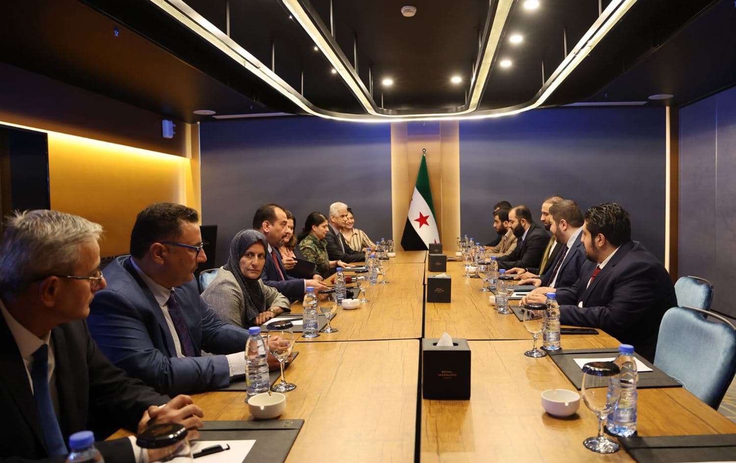 A Rojava delegation meets with the Syrian interim government in Damascus to discuss the implementation of the March 10 agreement. Photo: Nes_comm/X