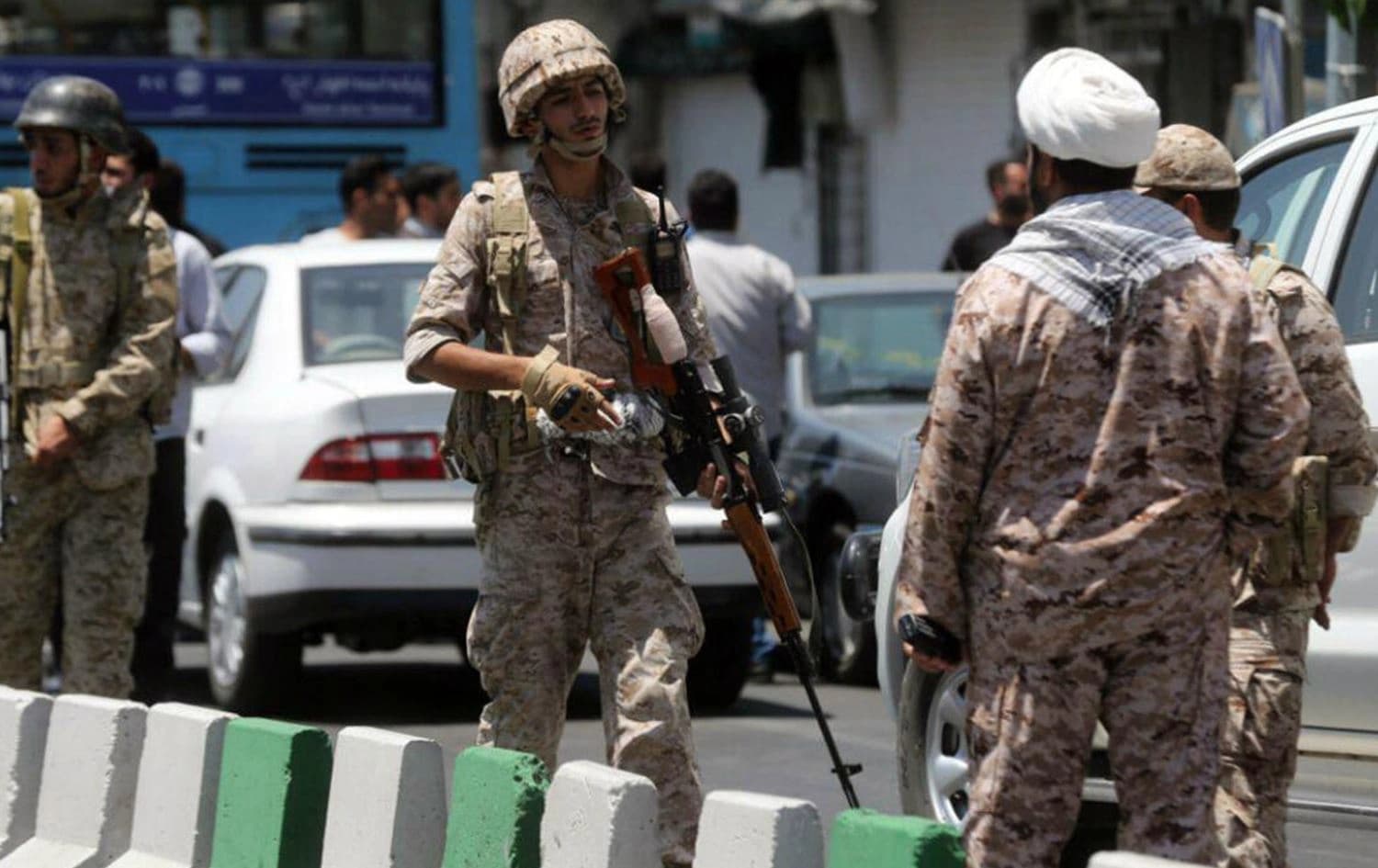 Members of the Iranian Revolutionary Guard secure the area in Tehran. File photo: AFP