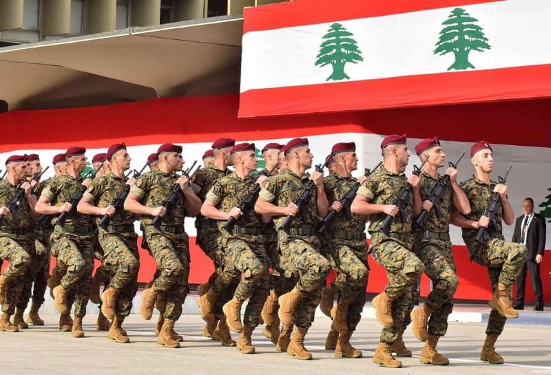 Lebanese army soldiers march during a military parade on the 76th anniversary of Lebanese independence. Photo: AFP