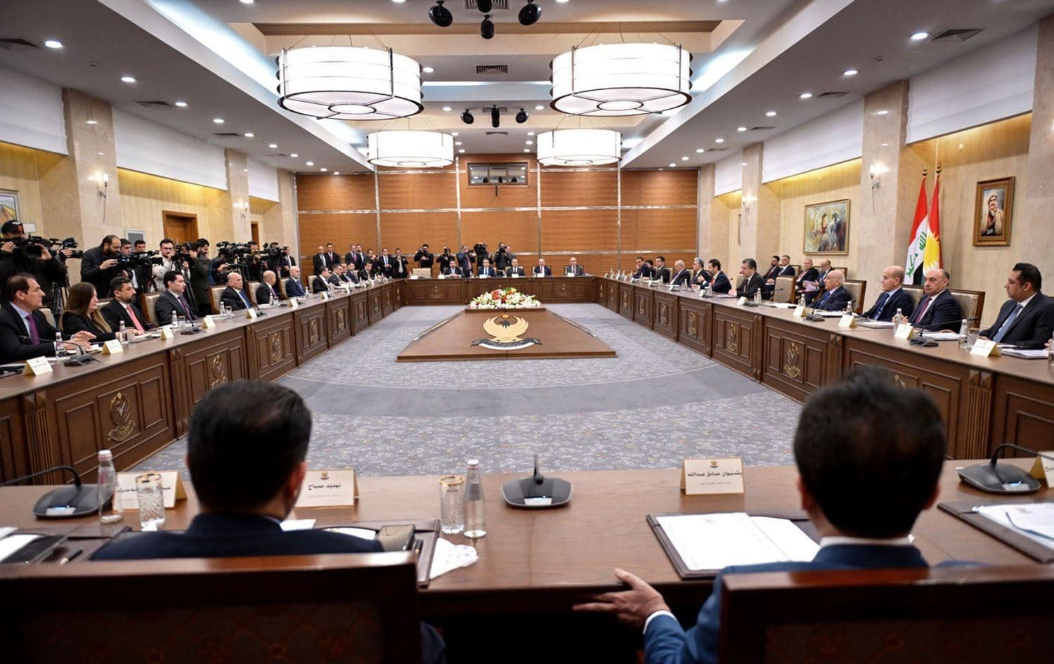 Kurdish politicians from the federal government join a KRG cabinet meeting in Erbil to discuss financial disputes with Baghdad on January 12, 2025. Photo: Handout/KRG