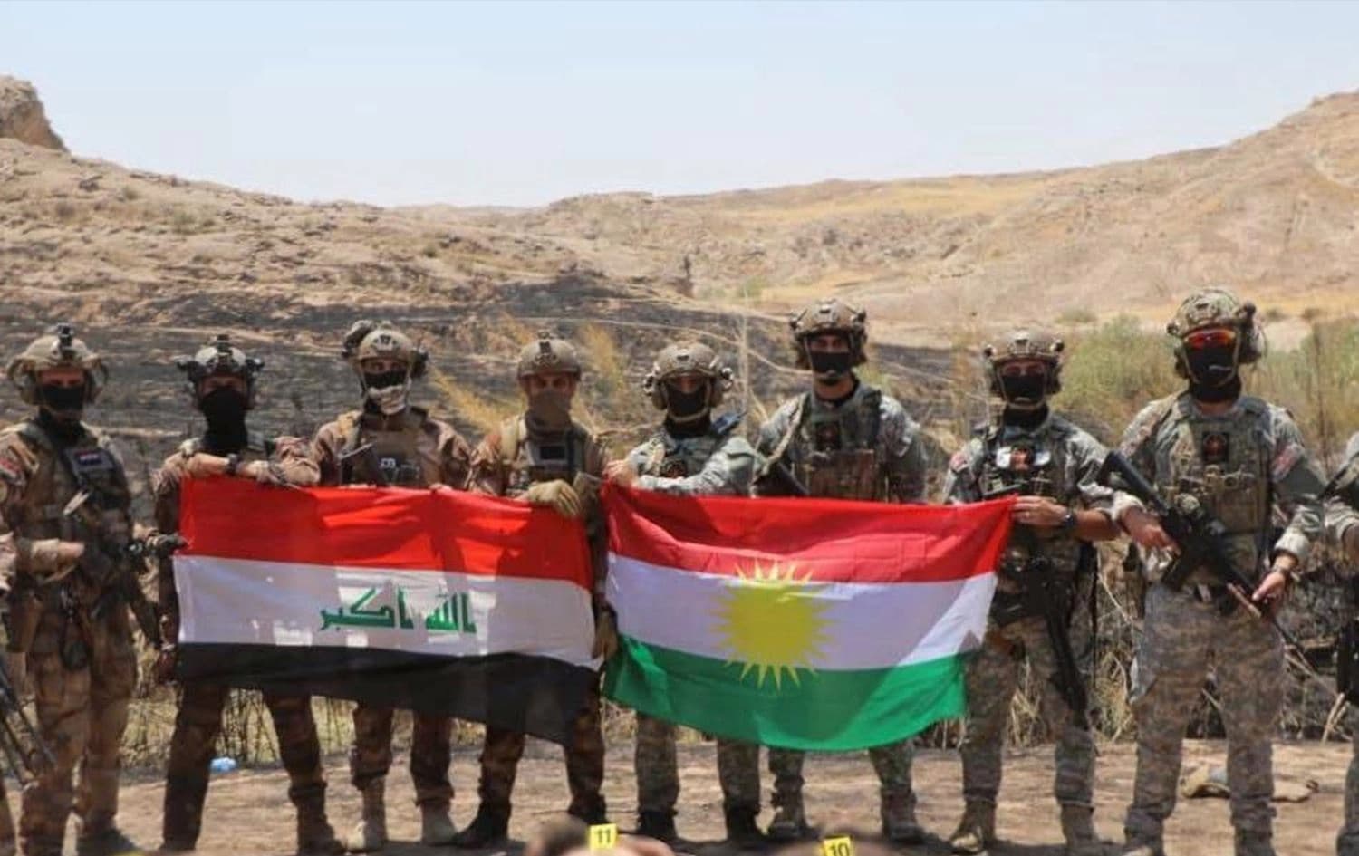 Kurdish security forces and Iraqi counter-terrorism forces pictured following a joint operation in Kirkuk on June 29, 2025. Photo: Asayish