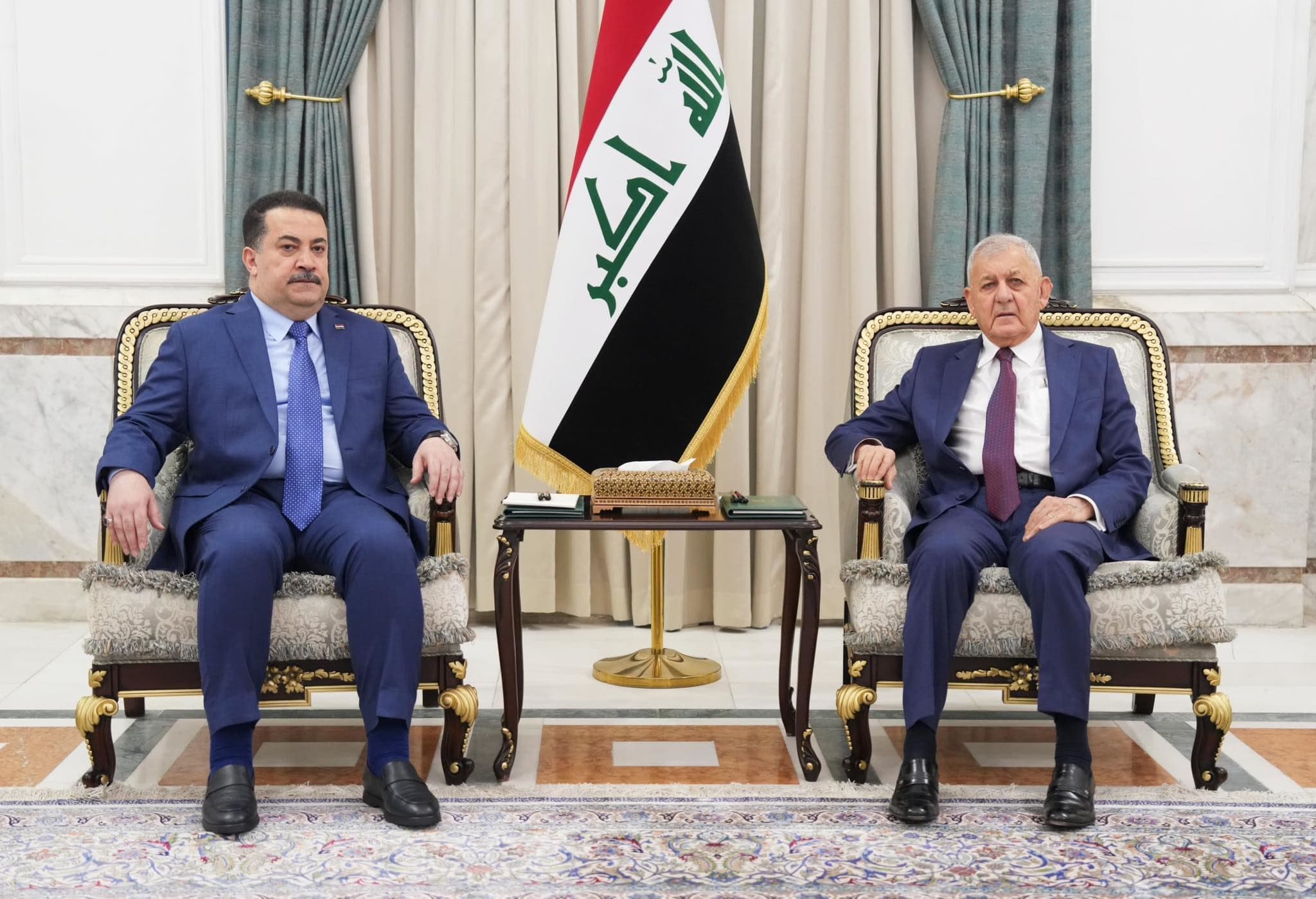 Iraqi Prime Minister Mohammed Shia' al-Sudani (left) meets with Iraqi President Abdul Latif Rashid (right) in Baghdad on July 30, 2025. Photo: IraqiPMO/X