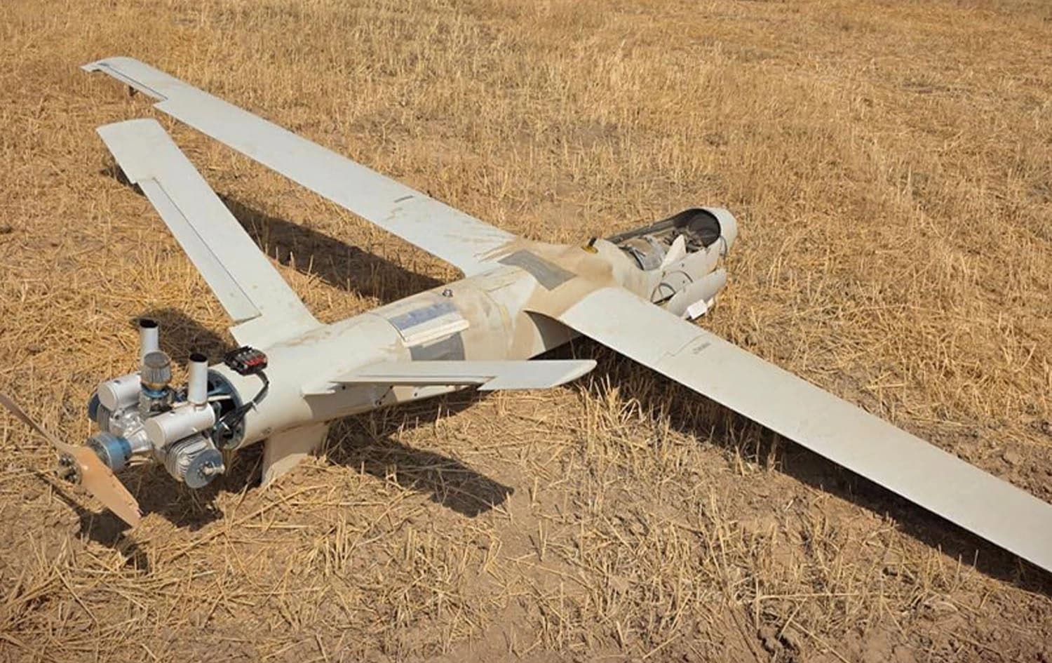 Picture of the bomb-laden drone that crashed in Makhmour district on July 30, 2025. Photo: Kurdistan CT/Facebook