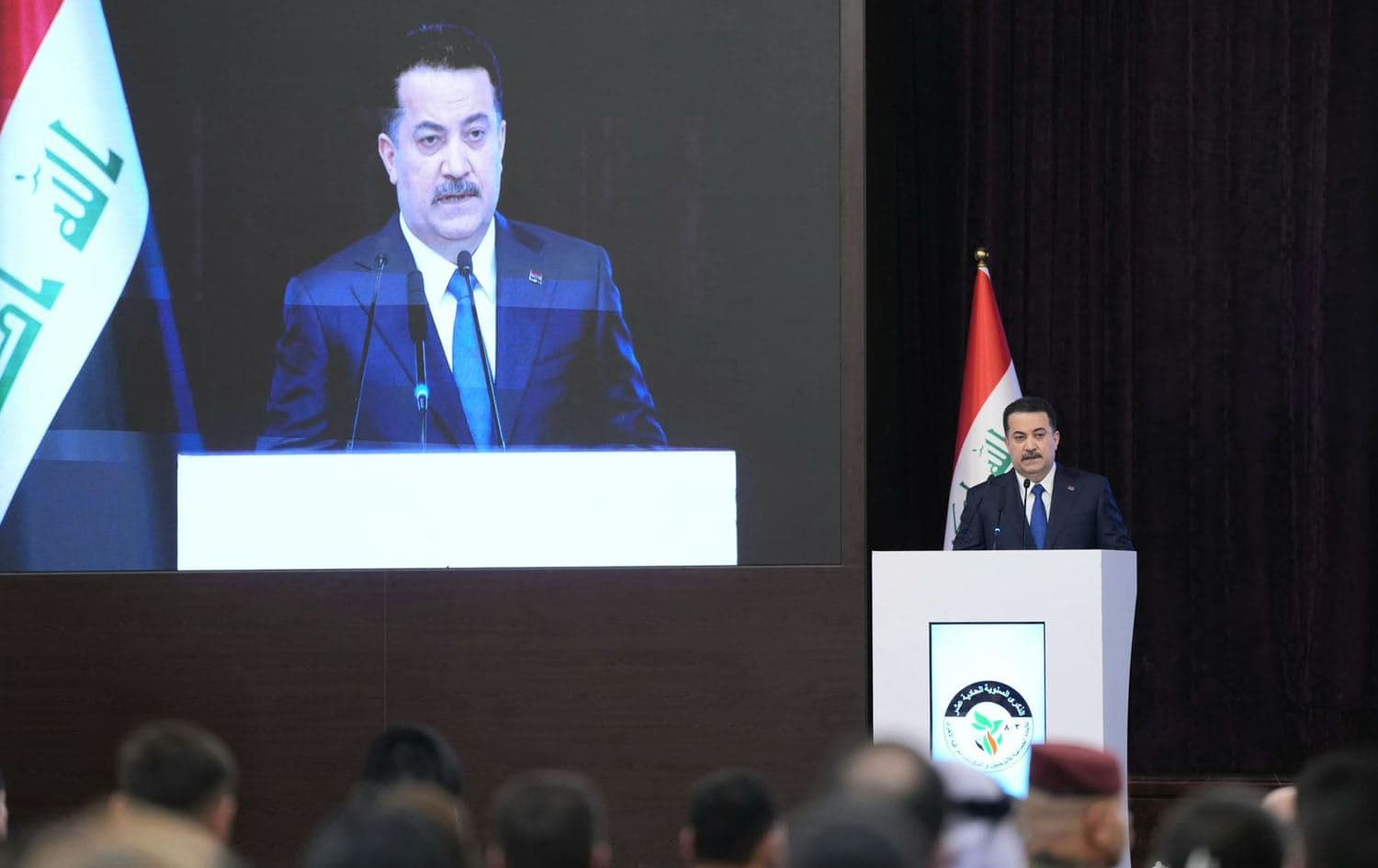Iraqi Prime Minister Mohammed Shia’ al-Sudani giving a speech at an event in Baghdad to commemorate the 11th anniversary of the Yazidi genocide on August 3, 2025. Photo: Sudani’s office
