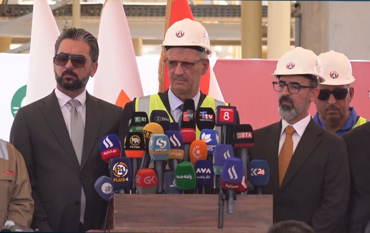 Iraqi Oil Minister Hayyan Abdul Ghani speaking during a press conference in Kirkuk on August 6, 2025. Photo: Rudaw