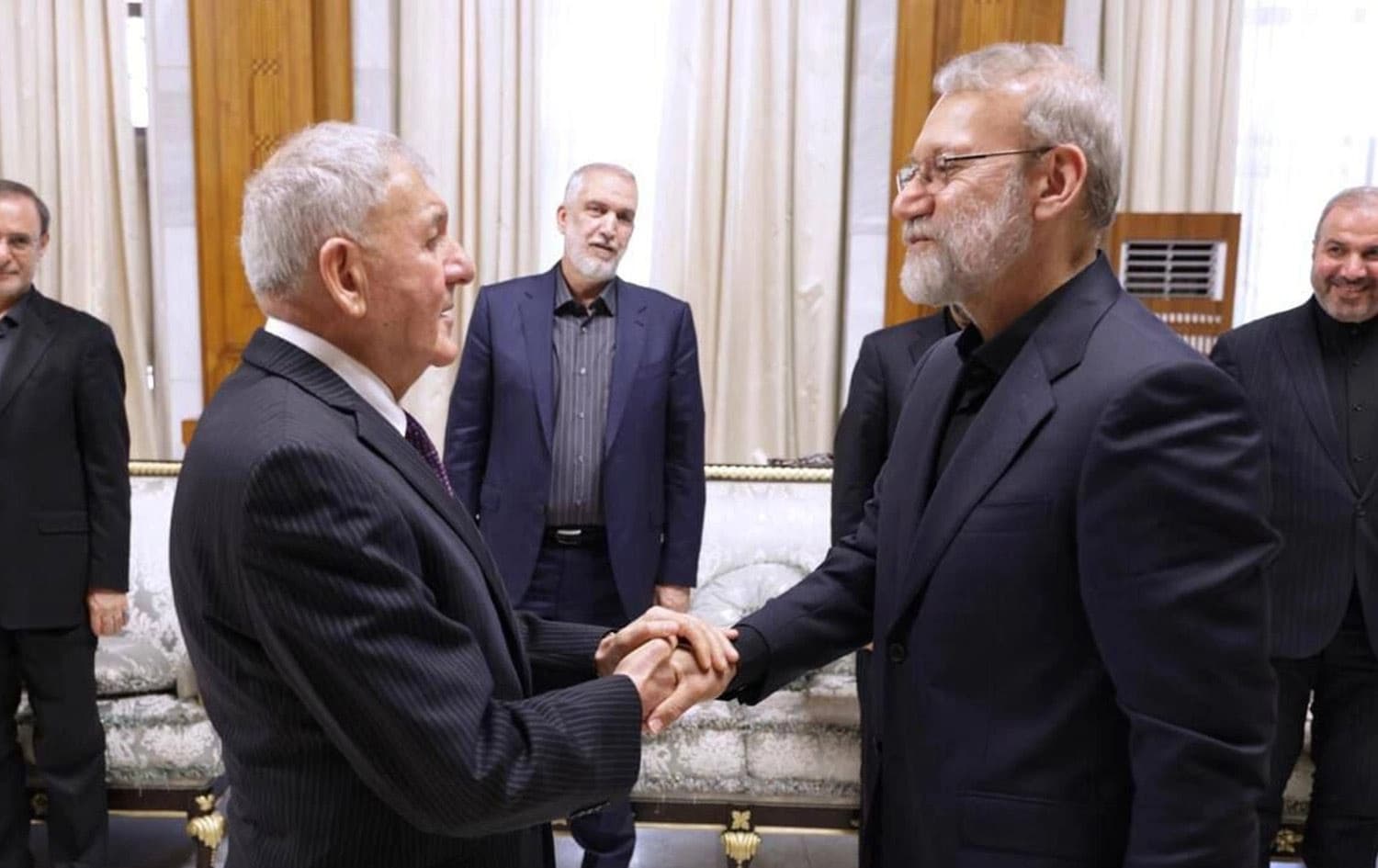 Iran’s Secretary of the Supreme National Security Council Ali Larijani (right) and Iraqi President Abdul Latif Rashid (left) meeting in Baghdad on August 11, 2025. Photo: IRIB