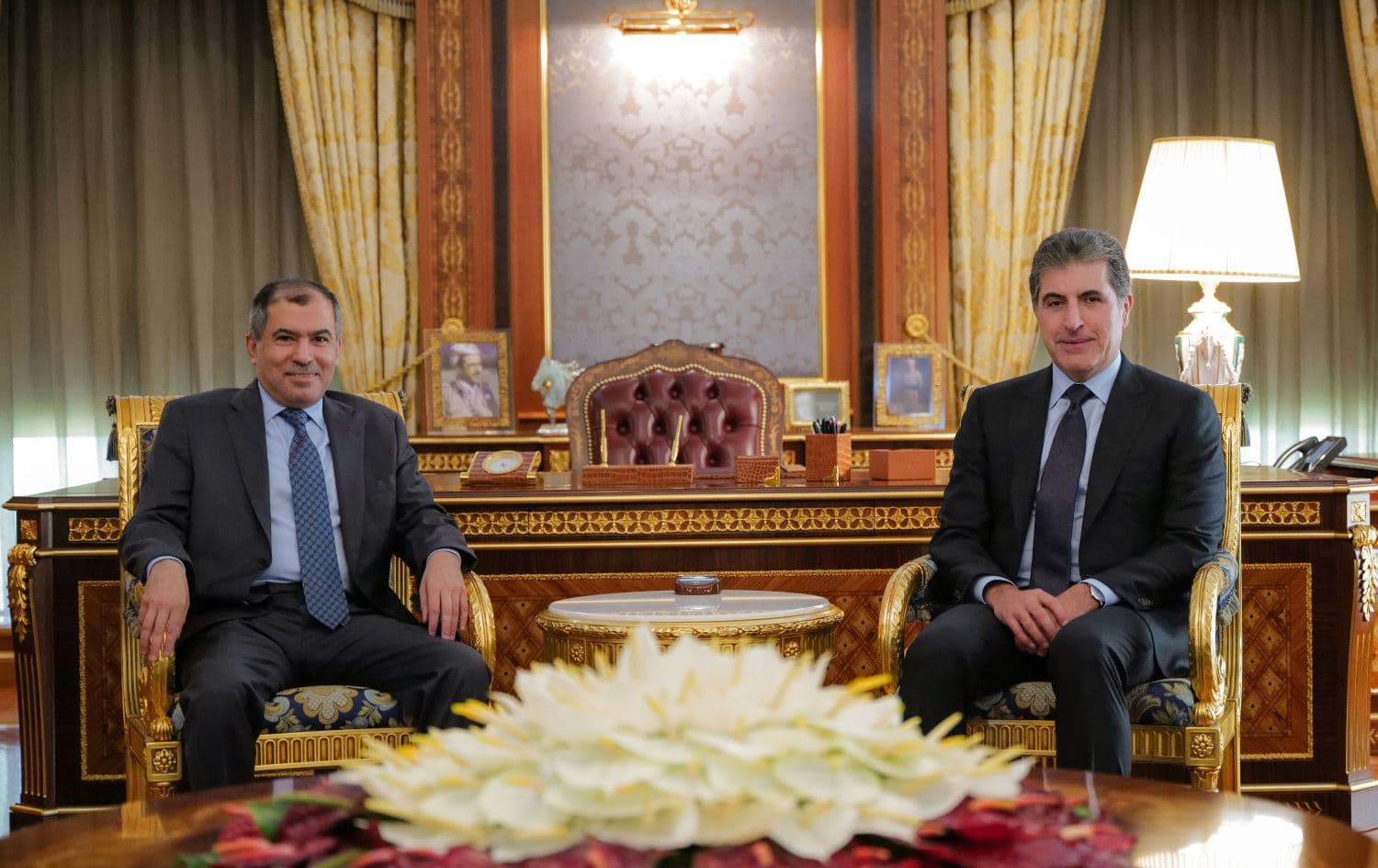 Kurdistan Region President Nechirvan Barzani (right) and Kuwaiti Ambassador to Iraq Hassan Mohammed Zaman (left) meeting in Erbil on August 24, 2025. Photo: Kurdistan Region Presidency