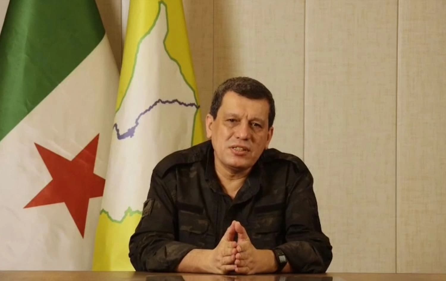 SDF chief Mazloum Abdi speaking in a video message during a Kurdish youth event in Germany on August 30, 2025. Photo: screengrab/handout