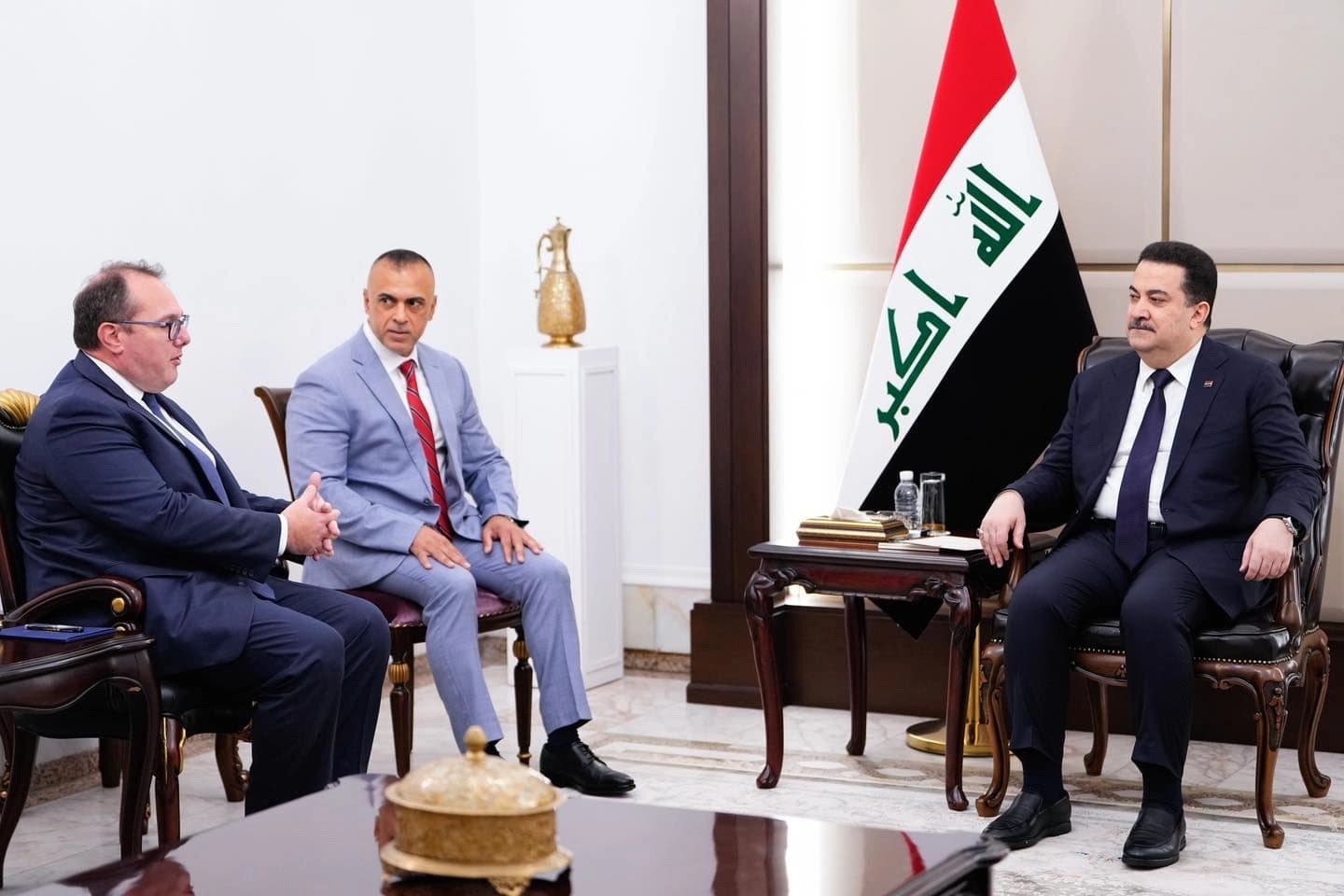 Meeting between Iraqi PM Mohammed Shia' al-Sudani (right) and Sudani receives new US chargé d'affaires Joshua Harris in Baghdad on September 6, 2025. Photo: Sudani's office.