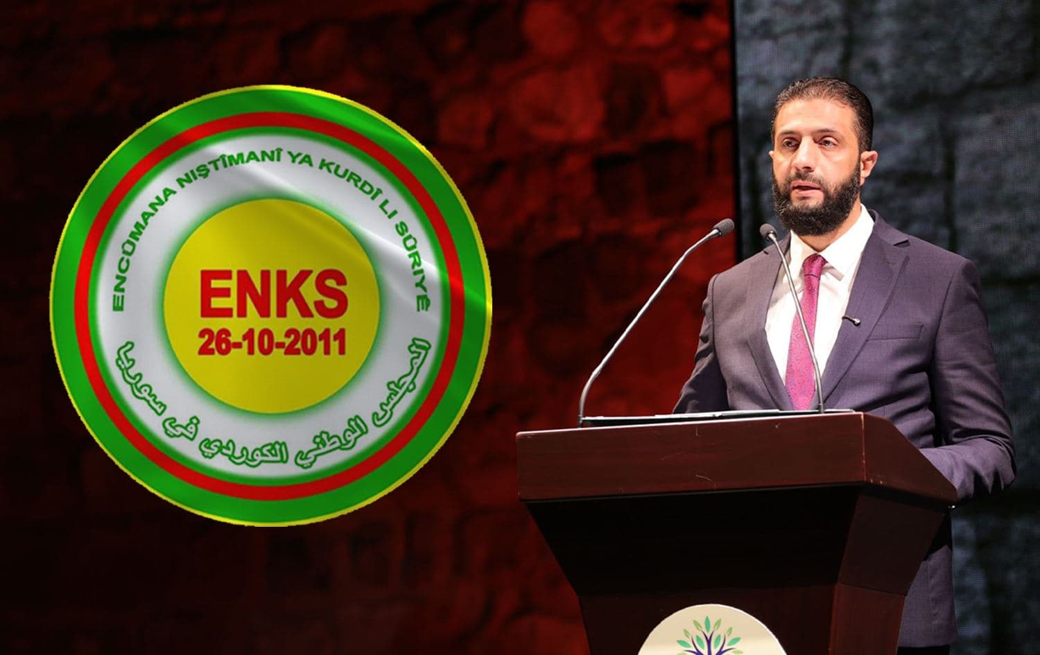 ENKS logo (left) and Syrian interim President Ahmed al-Sharaa (right). Graphic: Rudaw