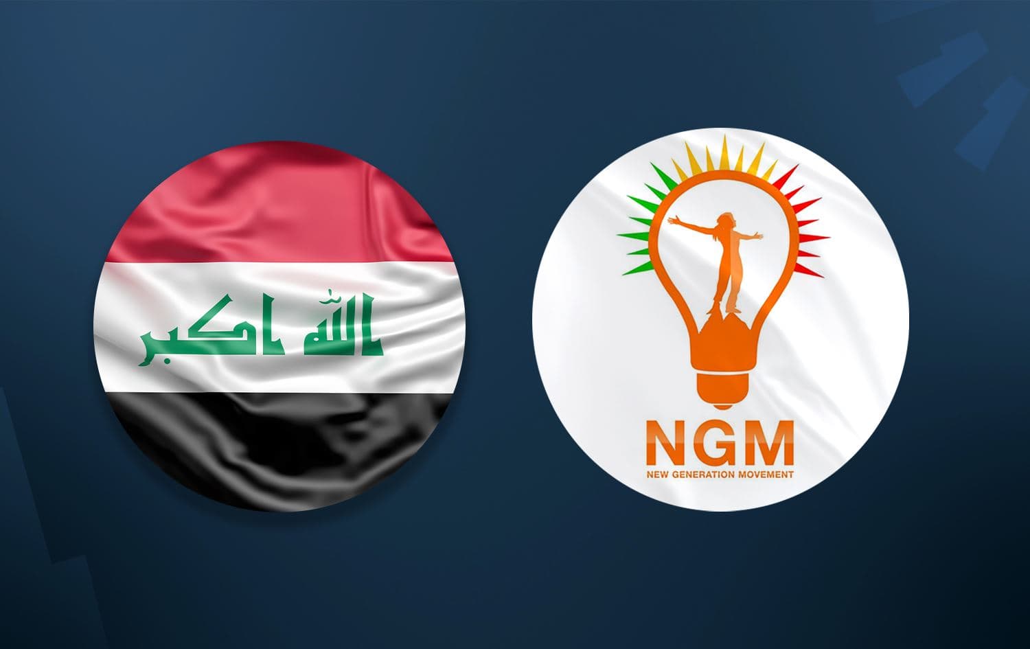 From left: Iraqi flag and NGM logo. Graphic: Rudaw