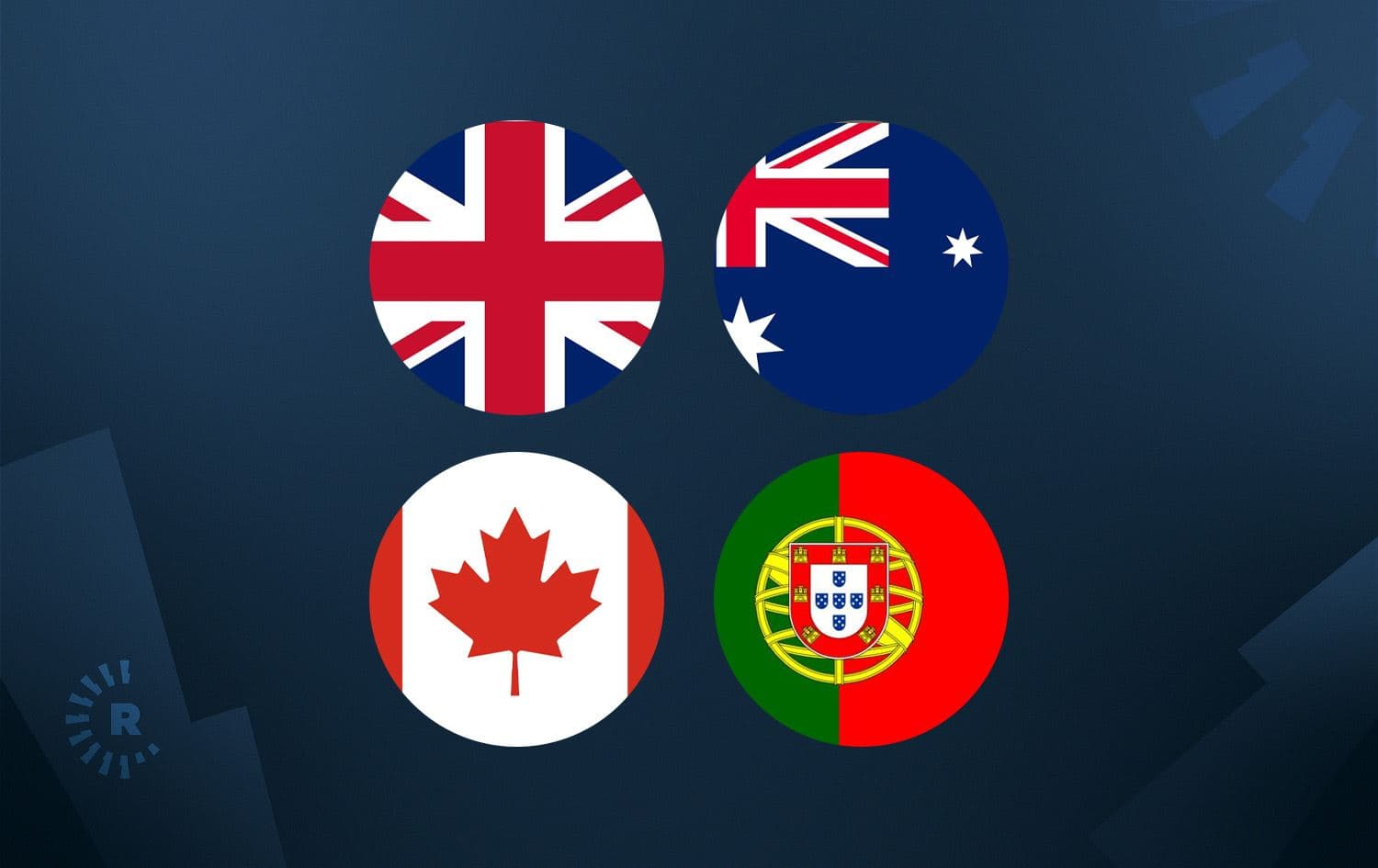 Flag of the United Kingdom (upper left), Australia (upper right), Canada (lower left) and Portugal (lower right). Graphic: Rudaw
