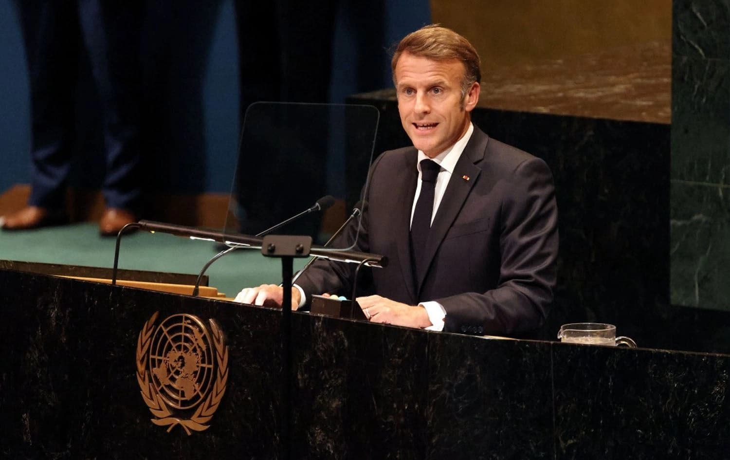 French President Emmanuel Macron speaks during a United Nations Summit at UN headquarters during the United Nations General Assembly (UNGA) in New York on September 22, 2025. Photo: Ludovic Marin/AFP