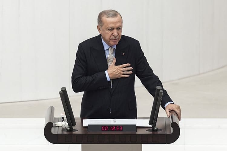 Turkish President Recep Tayyip Erdogan addressing Turkey's parliament on Wednesday, October 1, 2025. Photo: AA