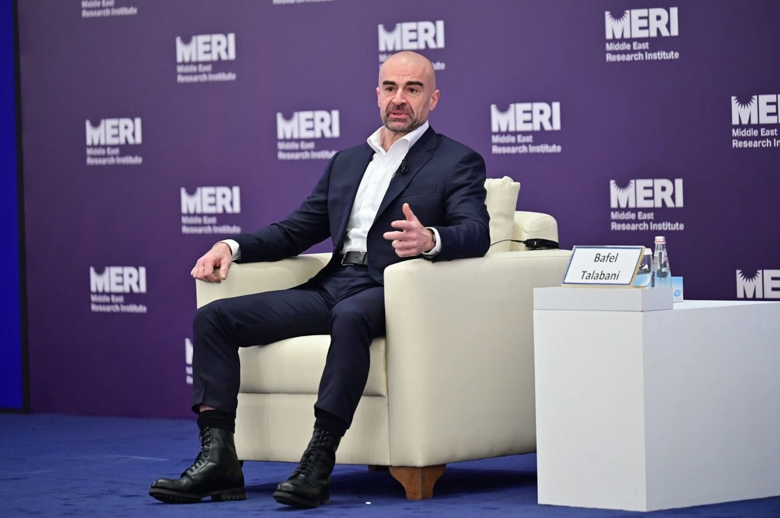 Patriotic Union of Kurdistan (PUK) leader Bafel Talabani speaks at the Middle East Research Institute’s (MERI) forum in Erbil on October 7, 2025. Photo: Screengrab/Rudaw