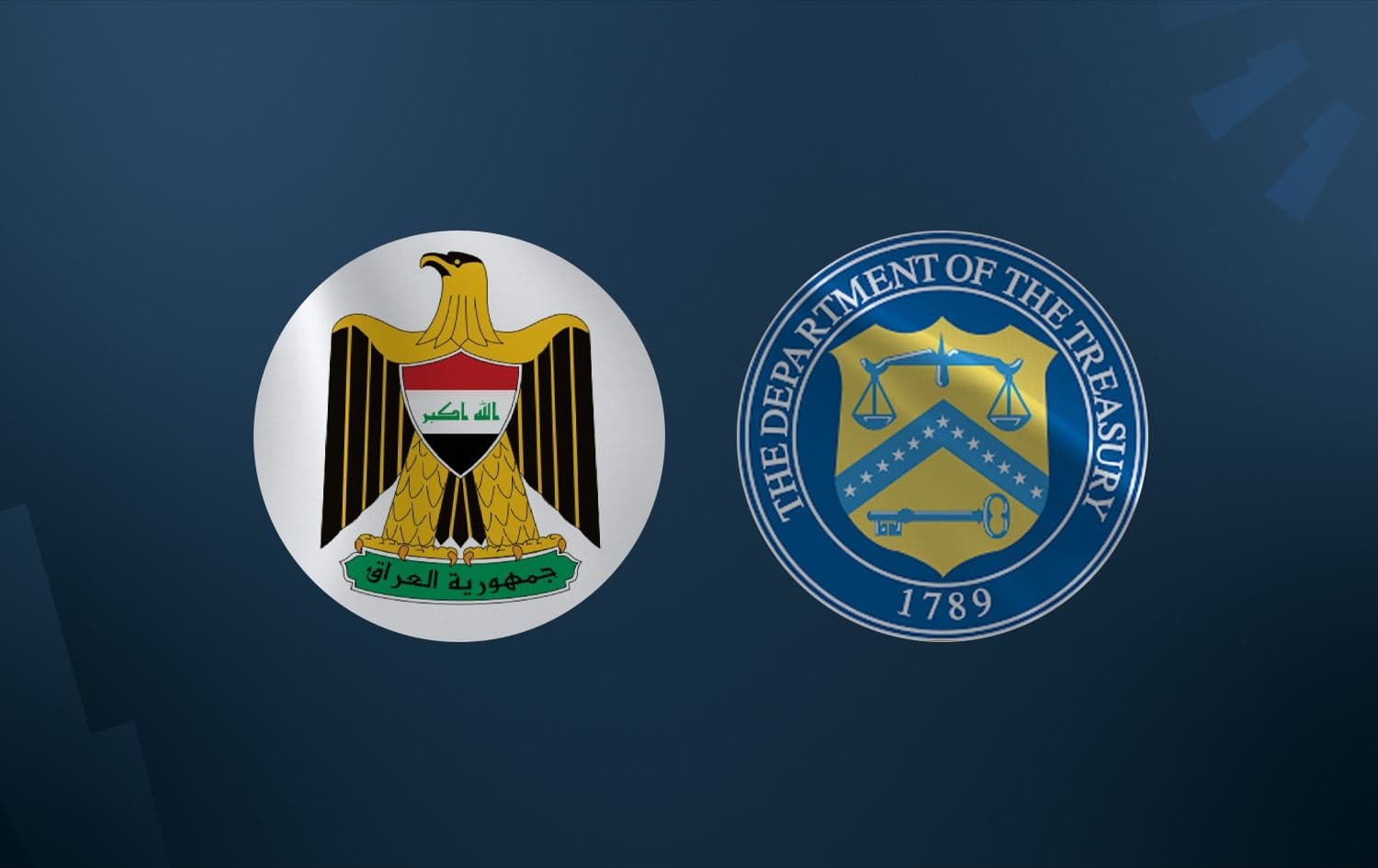 Iraqi government logo (left) and US Treasurey Department logo (right). Graphic: Rudaw