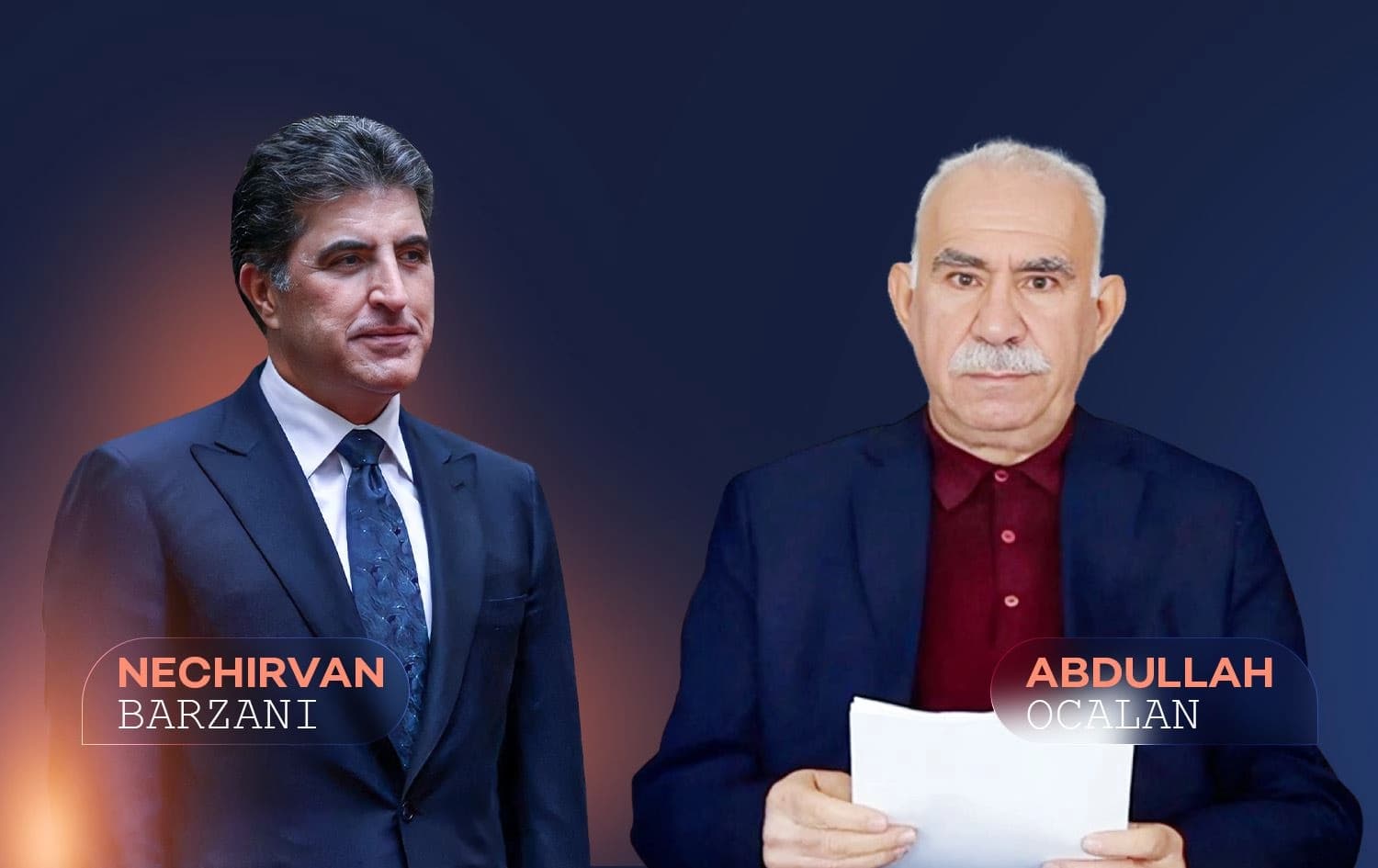 وێنەیەکی نێچیرڤان بارزانی و عەبدوڵڵا ئۆجەلان
