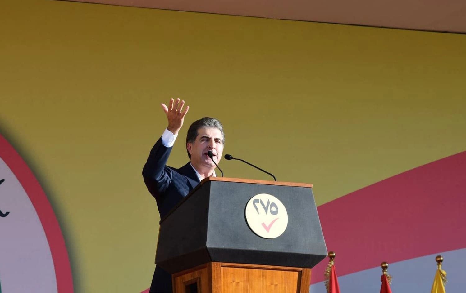 Nechirvan Barzani, Kurdistan Democratic Party (KDP) Deputy Leader, gives a speech in Sulaimani on November 2, 2025. Photo: Jamal Yad