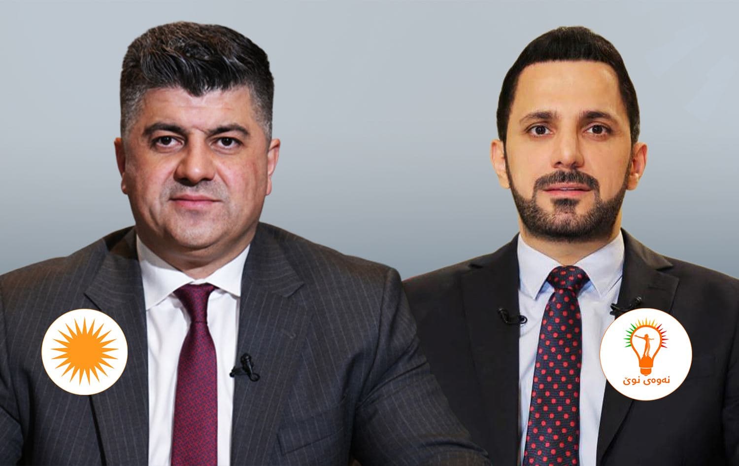 Lahur Talabany (left) and Shaswar Abdulwahid as well as the logos of their political parties. Graphic: Rudaw