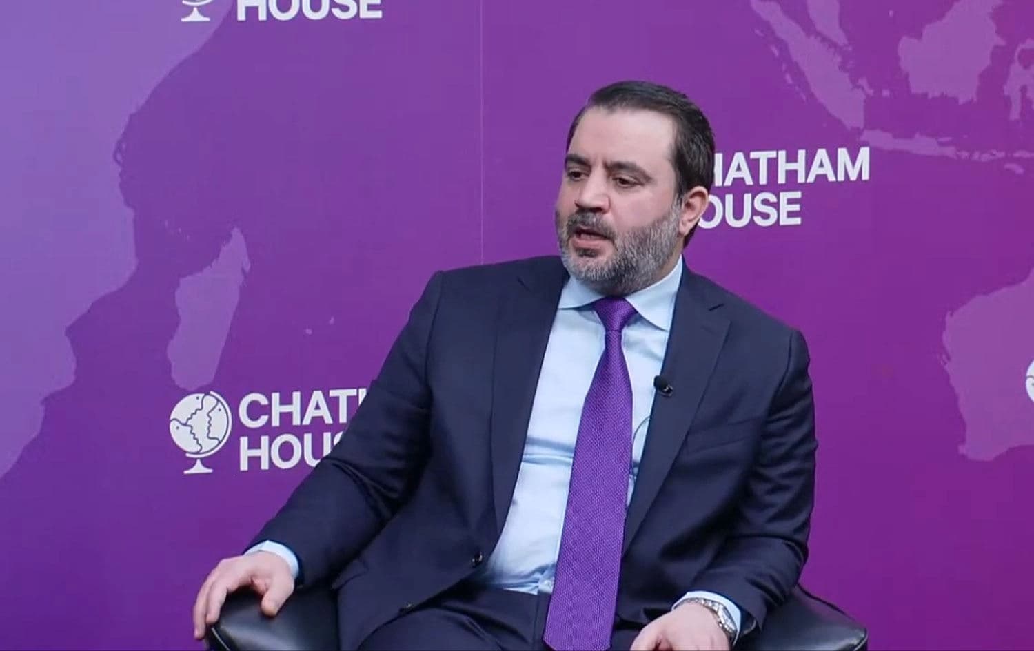 Syrian Foreign Minister Asaad al-Shaibani speaking at Chatham House during his visit to the United Kingdom, November 13, 2025. Screengrab: Chatham House video