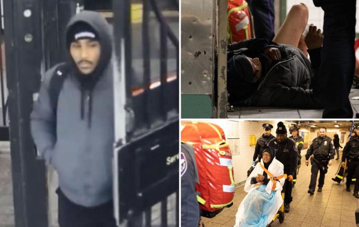 Metroda uyuyan yolcu ateşe verildi. Yaralanan yolcu (sağda) hastaneye kaldırıldı. Saldırgan (sağda) aranıyor.