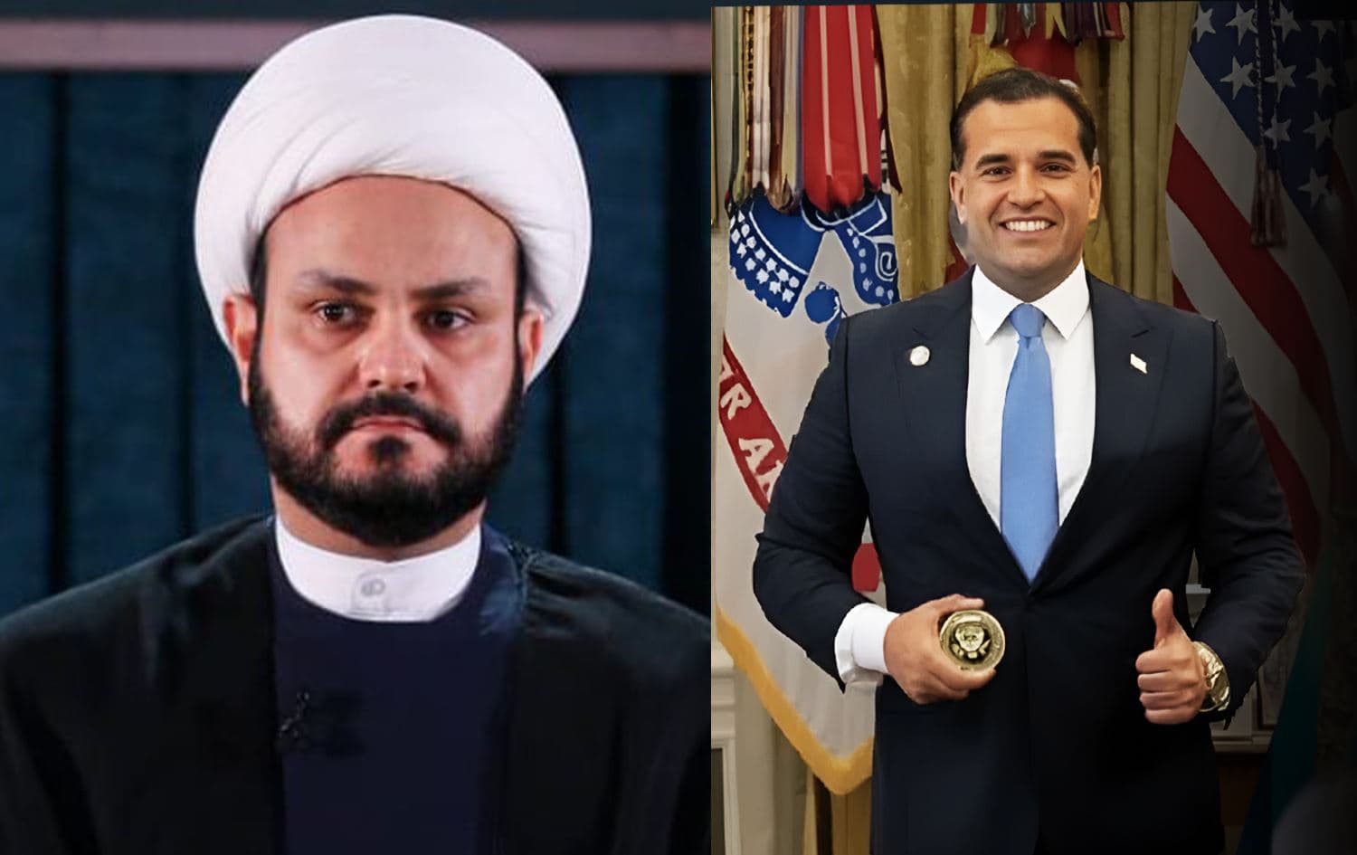 Akram al-Kaabi, leader of Harakat Hezbollah al-Nujaba armed group (left), alongside Mark Savaya, the U.S. President’s Special Envoy for Iraq (right). Graphic: Rudaw