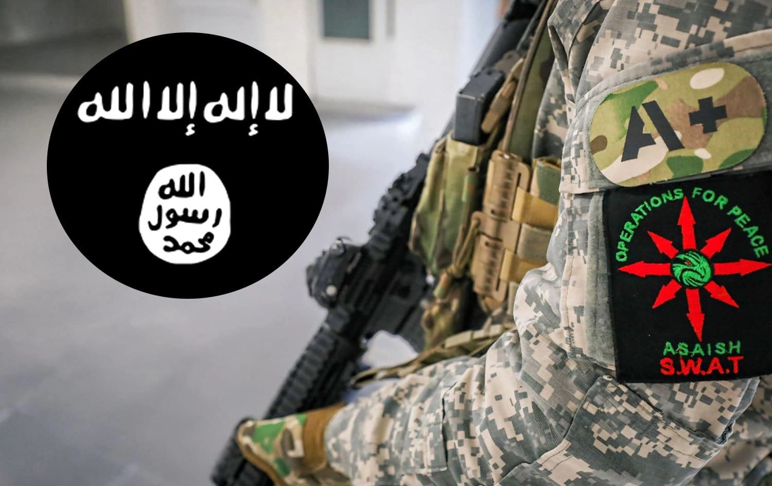 A file photo of Sulaimani security forces and ISIS emblem. Graphic: Rudaw