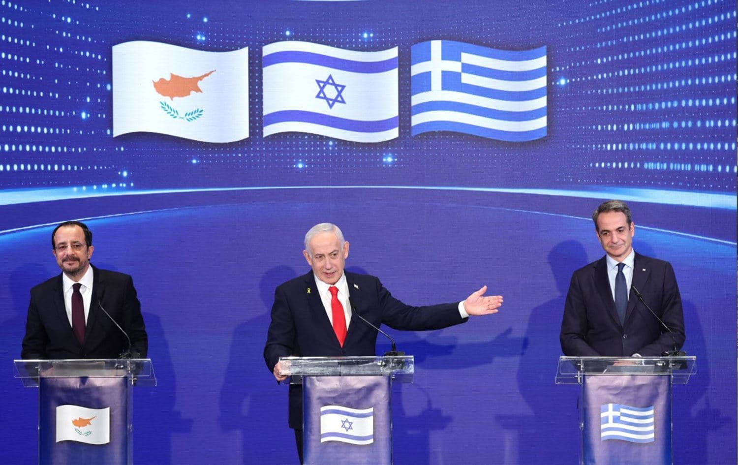 Nikos Christodoulides, Benjamin Netanyahu û Kyriakos Mitsotakis / Wêne: AFP