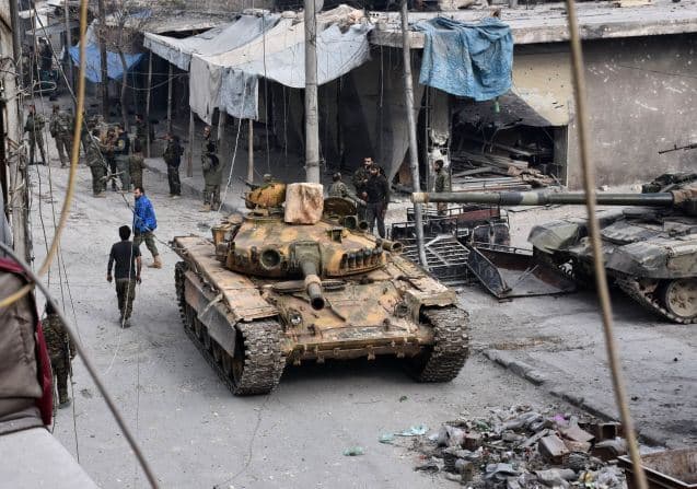 AFP file photo of a military tank in the streets of Syria's northern city of Aleppo.