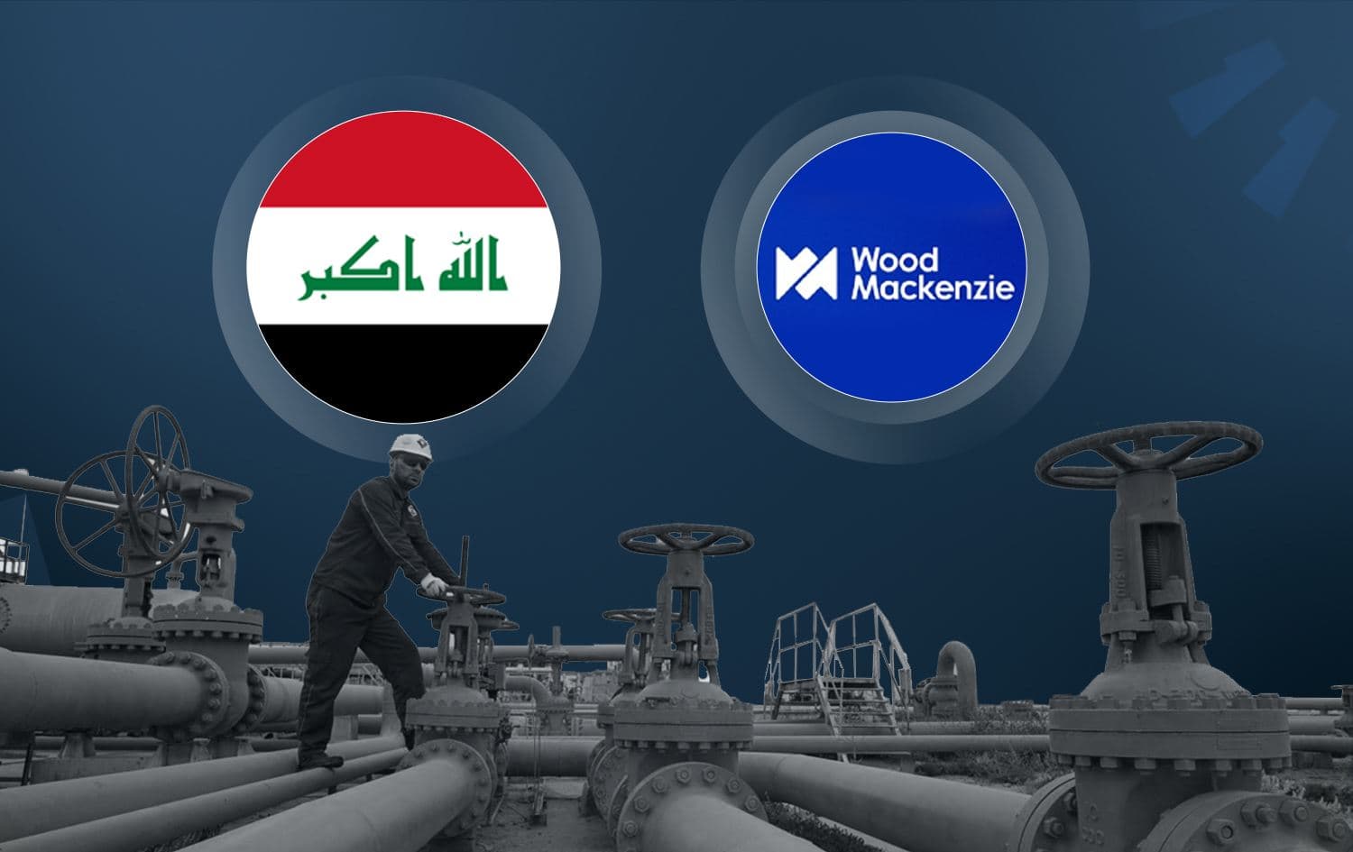 Iraqi flag alongside the logo of British consultancy Wood Mackenzie. Graphic:Rudaw