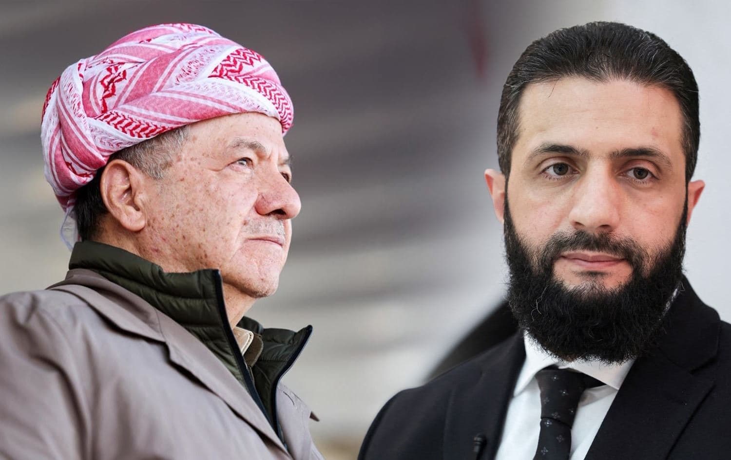 President Masoud Barzani (left) and Syria’s interim President Ahmed al-Sharaa (right). Graphic: Rudaw