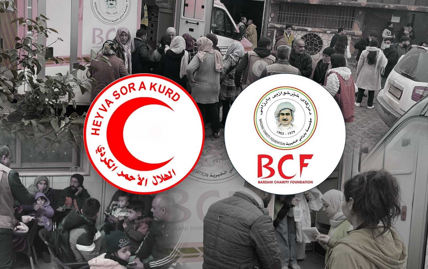 Logos of the Kurdish Red Crescent and Barzani Charity Foundation (BCF). Graphic: Rudaw
