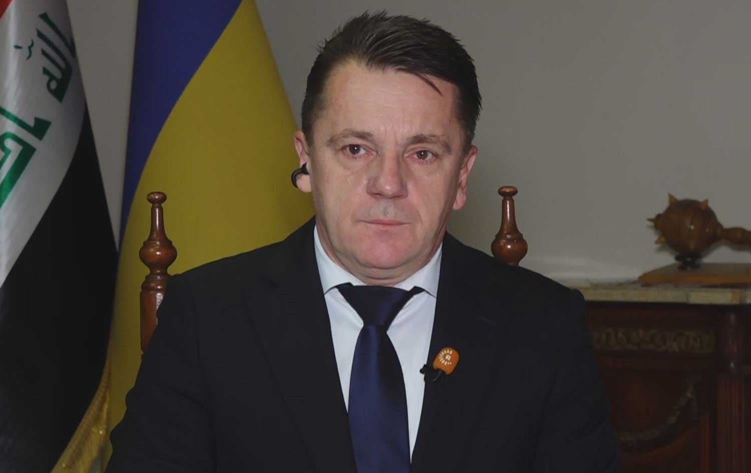 Ukrainian Ambassador to Iraq Ivan Dovhanych speaking to Rudaw on February 24, 2025. File photo: Screengrab/Rudaw