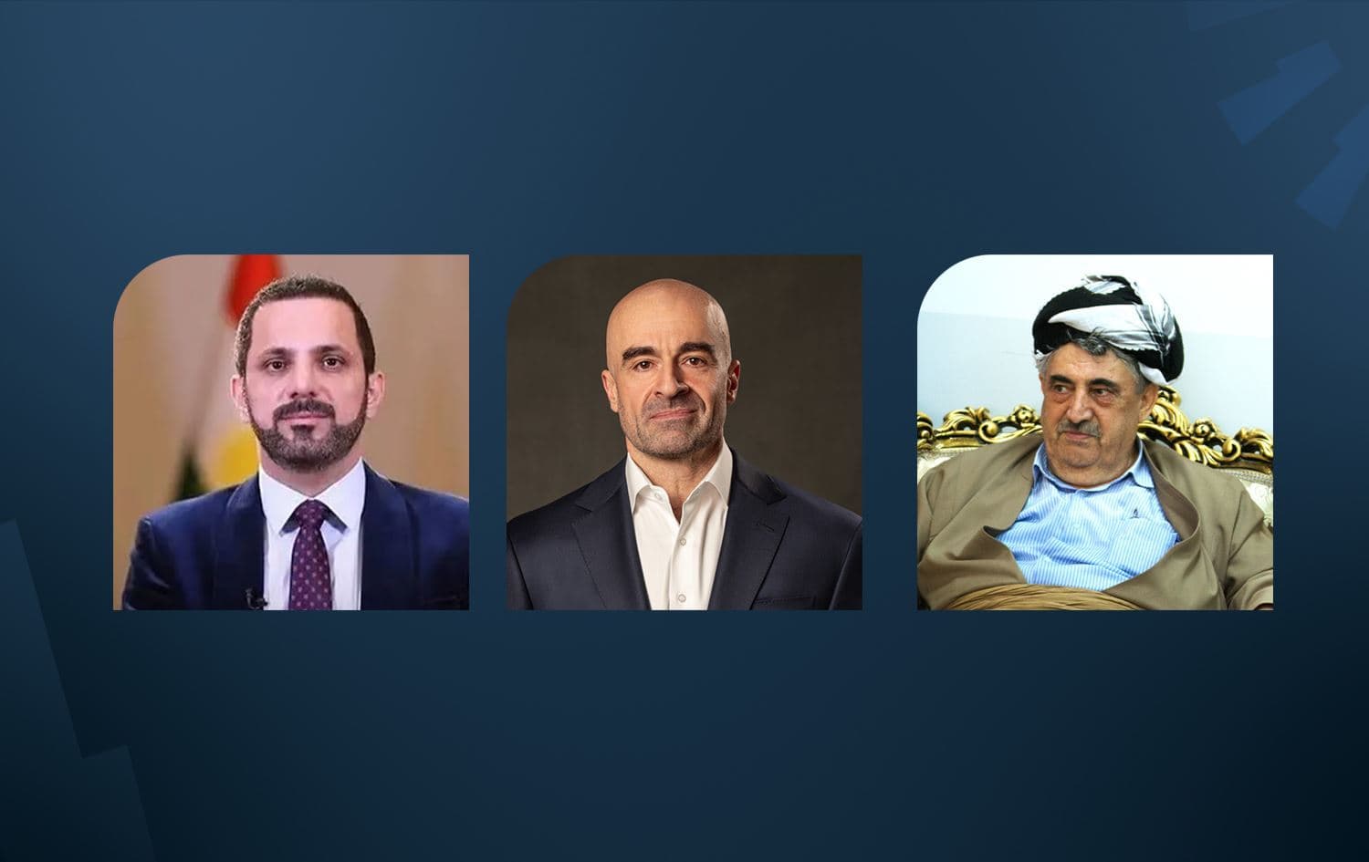 Şasiwar Ebdulwahîd, Bafil Talebanî û Mihemedê Hacî Mehmûd\ Wêne: Rûdaw Grafîk