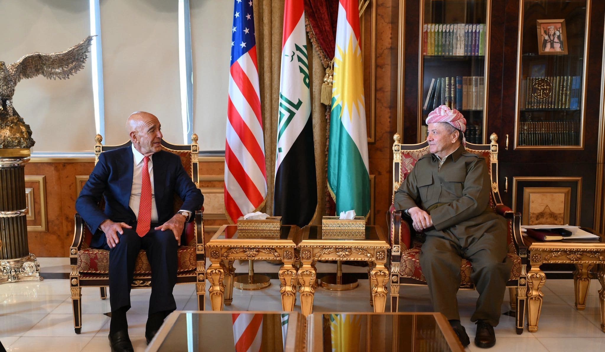 President Masoud Barzani (right) received US Special Envoy for Syria Tom Barrack in Erbil on January 17, 2026. Photo: Barzani's office
