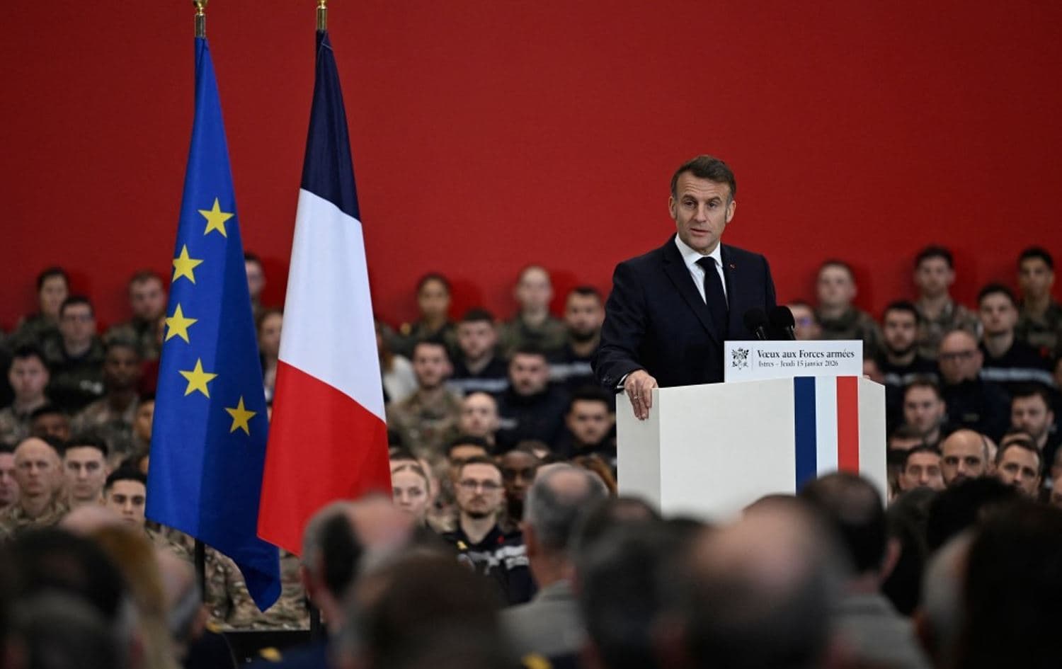 French President Emmanuel Macron delivers a speech in southern France on January 15, 2026. Photo: Philippe Magoni / AFP
