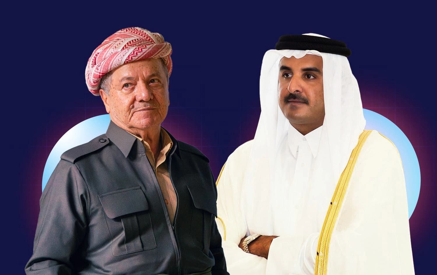 Serok Barzanî û Şêx Temîm bin Hemed Al Sanî / Wêne: Rûdaw Grafîk