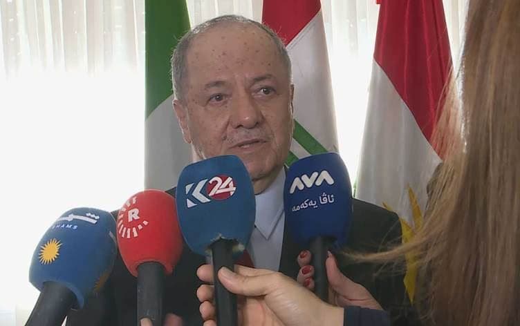 President Masoud Barzani speaking to reporters in Rome, Italy on Friday, January 23, 2026. Photo: Rudaw/screengrab