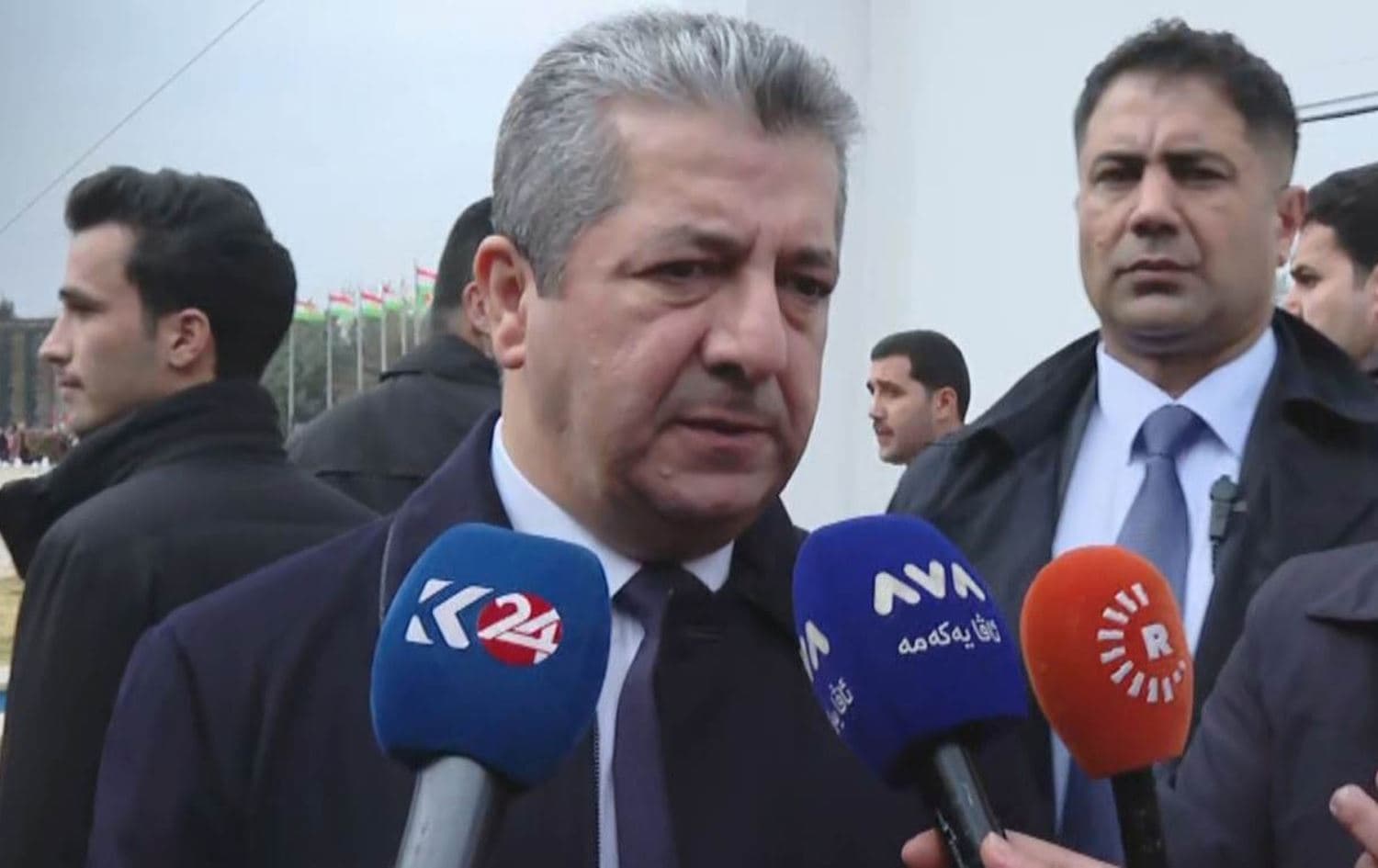 Kurdistan Region Prime Minister Masrour Barzani speaking to reporters on February 1, 2025. Photo: Screengrab / Rudaw