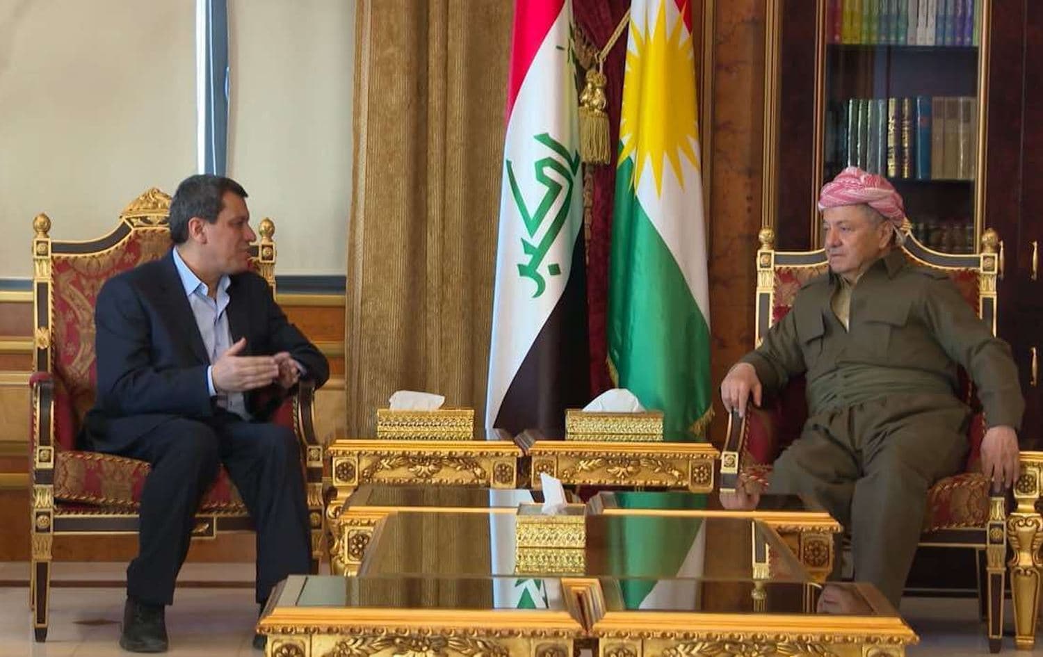 KDP leader Masoud Barzani (right) and SDF chief Mazloum Abdi (left) meeting in Erbil on January 16, 2025. Photo: Submitted