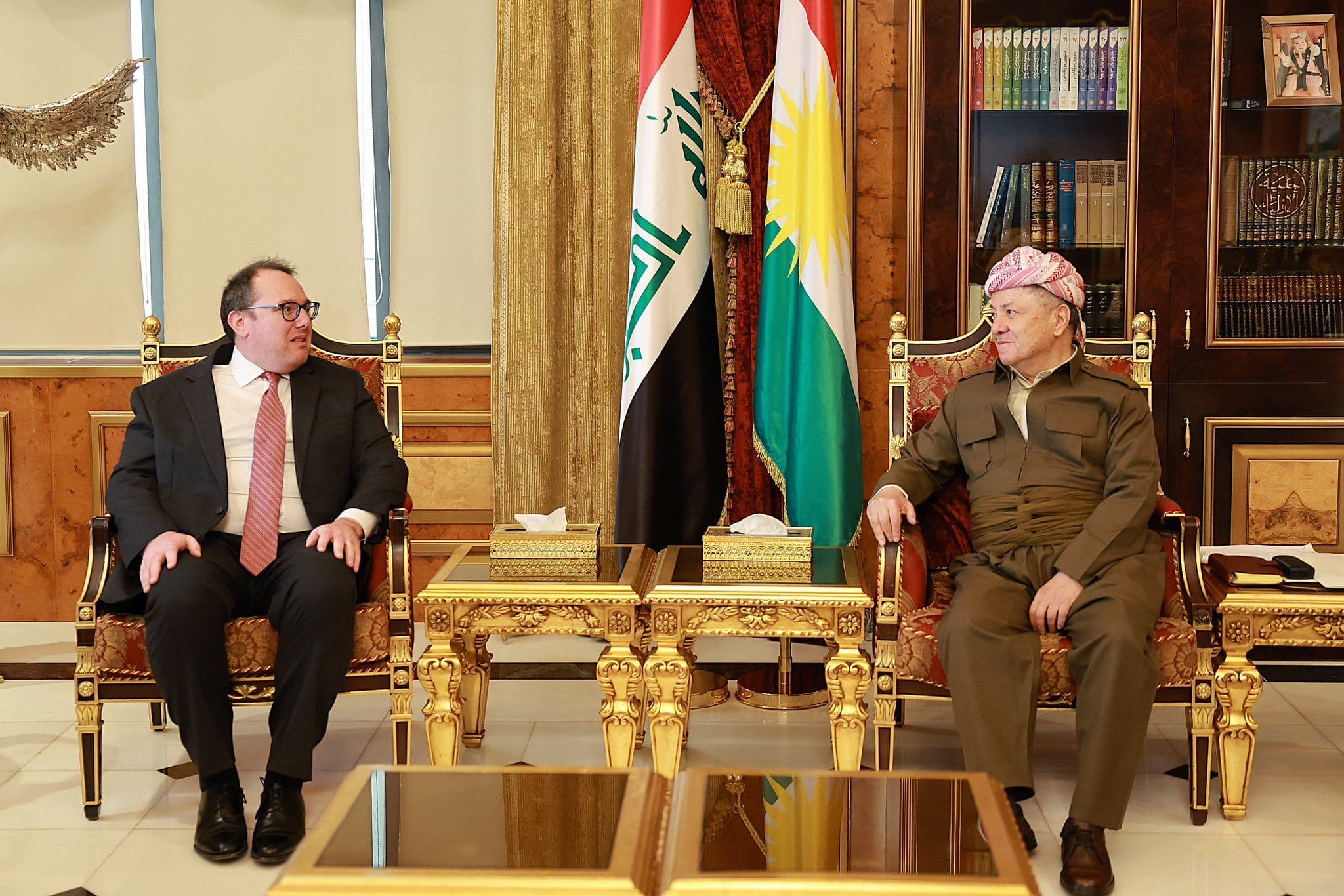 President Masoud Barzani receives Charge d’Affaires of the US Embassy in Iraq, Joshua Harris, in Erbil on February 1, 2026. Photo: Barzani Headquarters